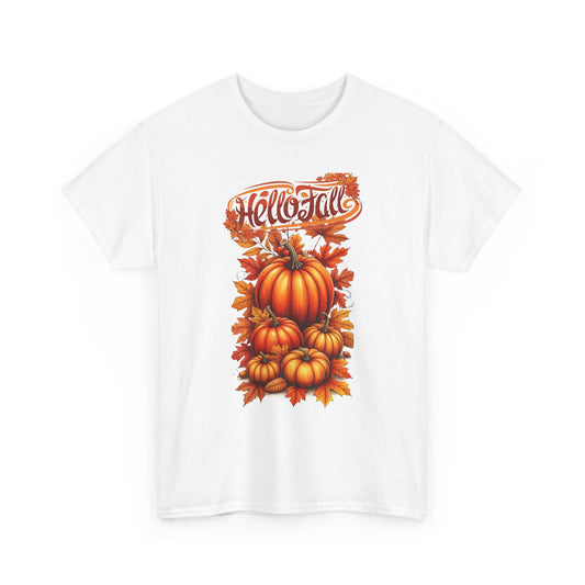 Hello Fall Pumpkin Stack T-Shirt | Autumn Leaves Tee