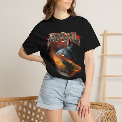 T-shirt avec logo du groupe Anvil | t-shirt heavy metal avec motif de planète en feu