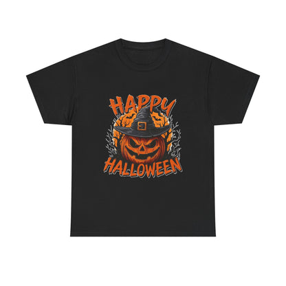 Jack-o'-Lantern Witch Hat Happy Halloween T-Shirt | Pumpkin Scary Mask Tee
