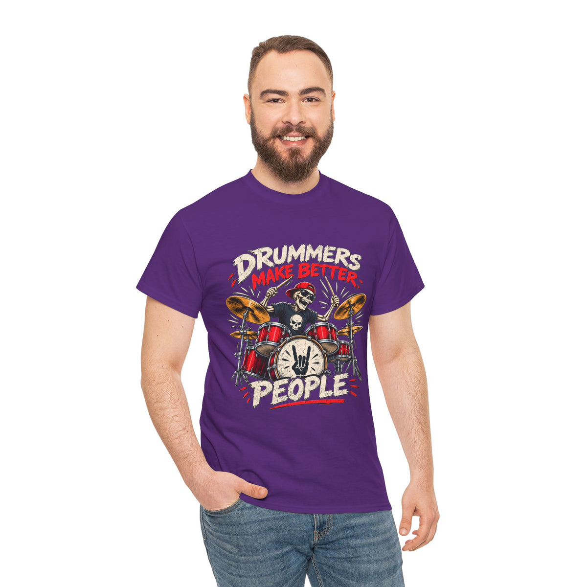 Drummers Make Better People T-Shirt | Skull Drummer Drum Set Tee