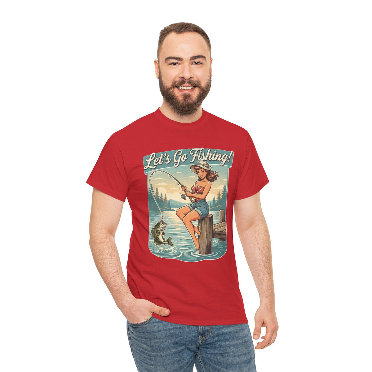 Let's Go Fishing Vintage Angler Graphic T-Shirt