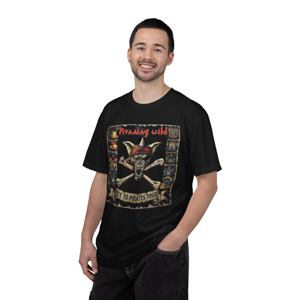 Camiseta de Running Wild con diseño de calavera y tibias cruzadas | Diseño del tour Prey to Pirates