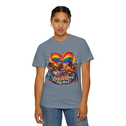 T-shirt LGBTQ cœur arc-en-ciel Love Is Love | T-shirt avec illustration de fierté LGBTQ pour couples diversifiés