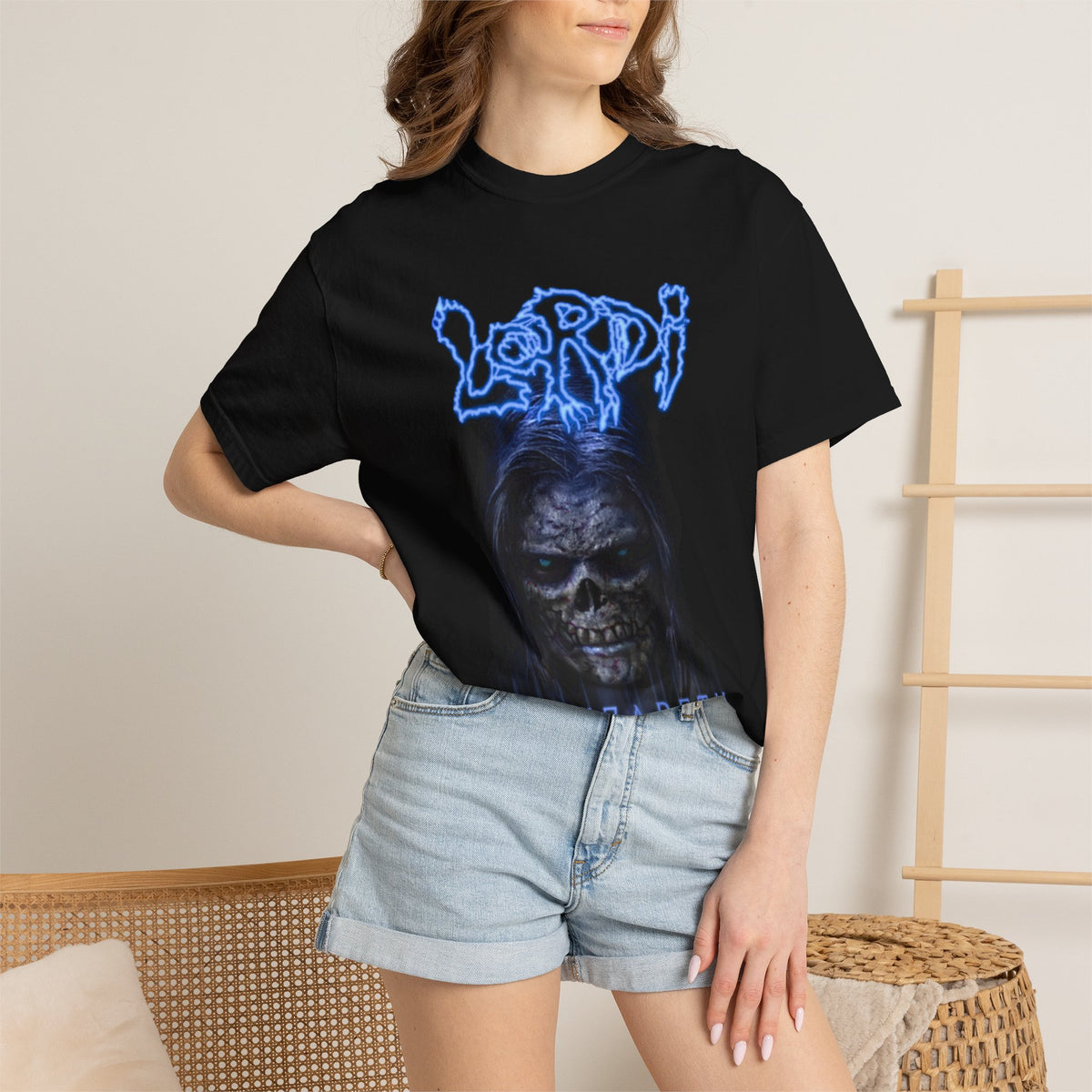 Lordi Hellizabeth skull horror tee | Blue Lordi logo T-Shirt