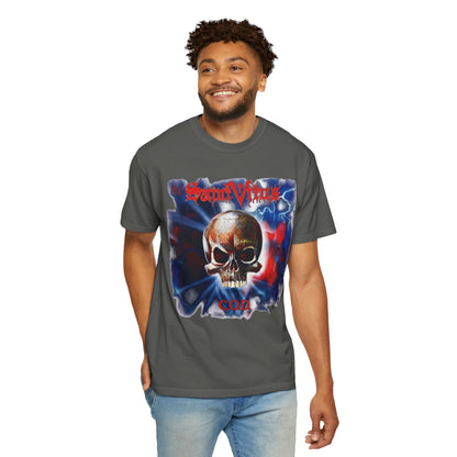 Saint Vitus Skull Graphic T-Shirt - Red Blue Gothic Artwork / Doom Metal Band Tee