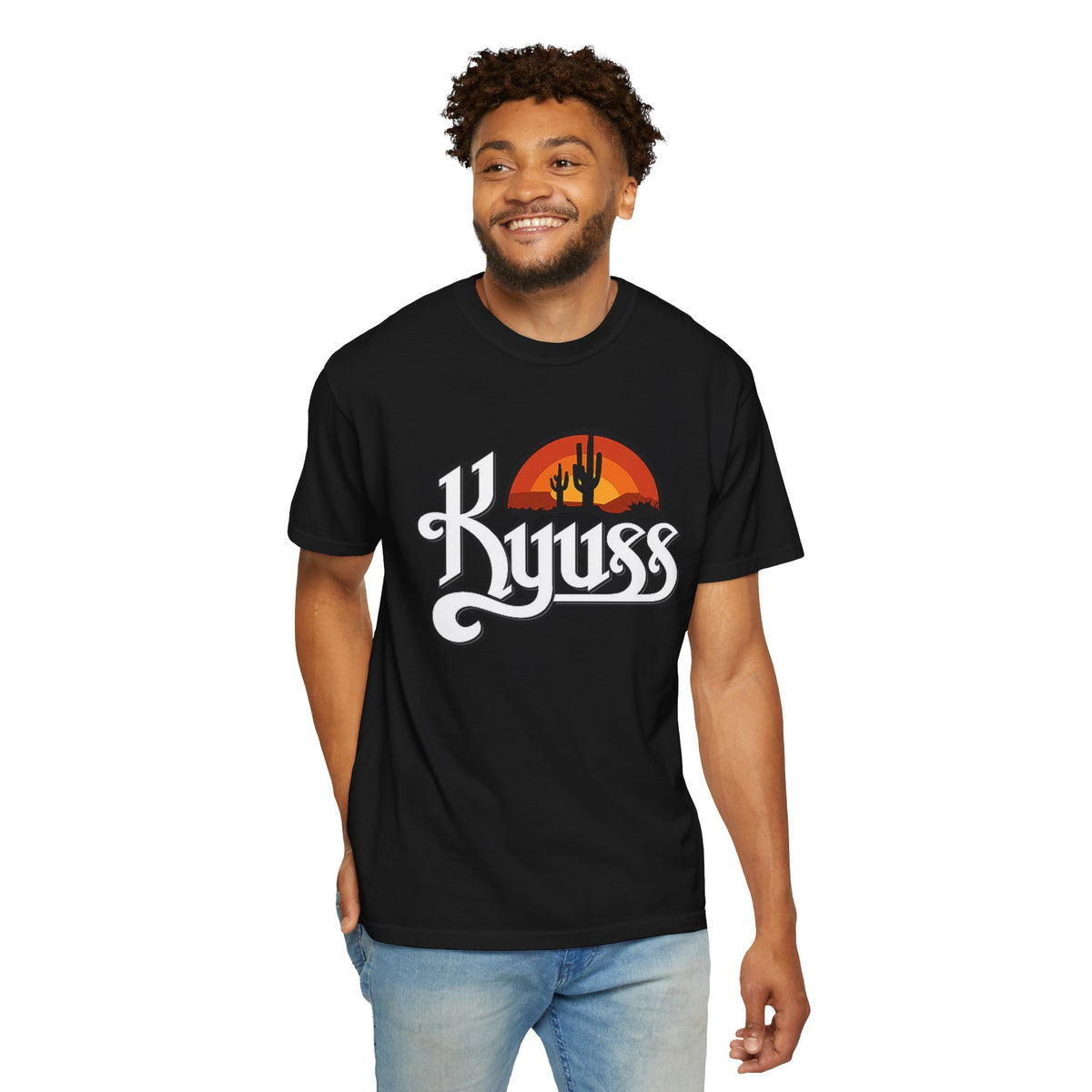 T-shirt Kyuss Desert Sunset Stoner Doom Desert Rock | Logo de groupe américain de Stoner Doom, silhouette de cactus