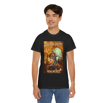 T-shirt avec affiche de grotte de Carlsbad Caverns, Nouveau-Mexique | Graphisme vintage de style pin-up de voyage