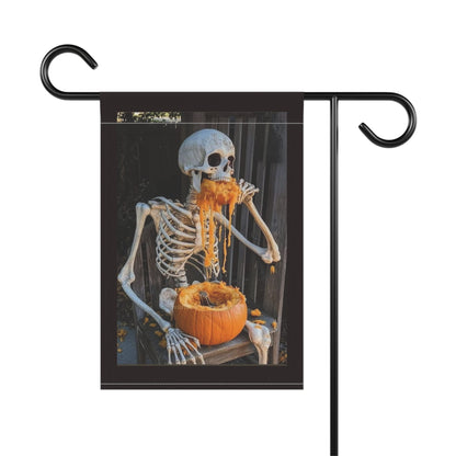 Skeleton Eating Pumpkin Garden Flag | Halloween Outdoor Banner