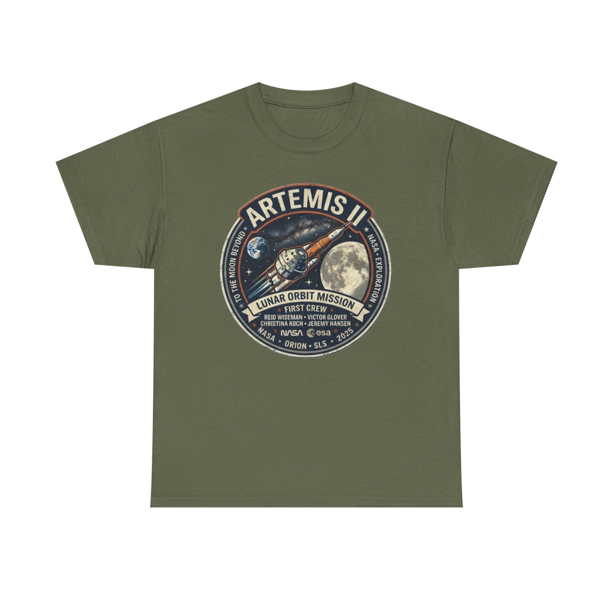 T-shirt de la mission Artemis II en orbite lunaire | Motif écusson fusée lunaire