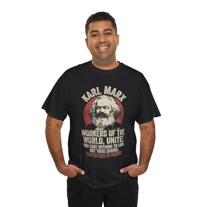 T-shirt avec portrait de Karl Marx et inscription « Prolétaires de tous les pays, unissez-vous » | T-shirt politique