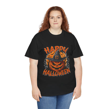 Jack-o'-Lantern Witch Hat Happy Halloween T-Shirt | Pumpkin Scary Mask Tee