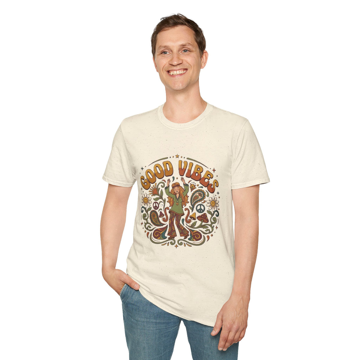 Good Vibes Hippie Flower Power T-Shirt | Retro 70s Peace Design