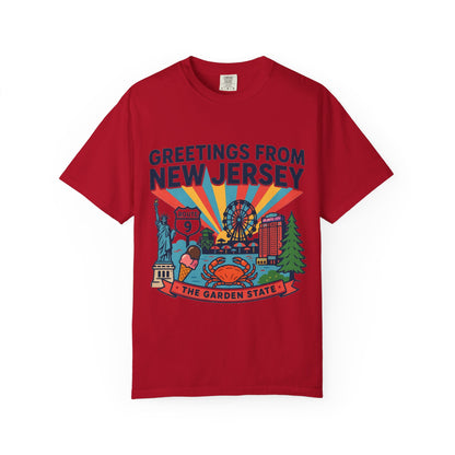 Camiseta «Saludos desde Nueva Jersey» | Diseño de postal del Estado Jardín de Nueva Jersey
