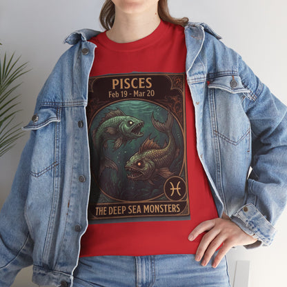 T-shirt Poissons : Monstres des abysses | Design d'affiche astrologique du zodiaque pour Halloween