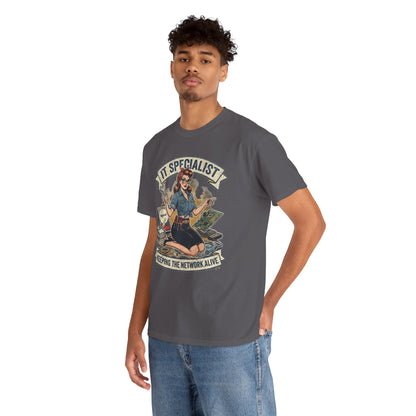 IT Specialist pinup graphic tee | T-Shirt, Keeping the Network Alive design
