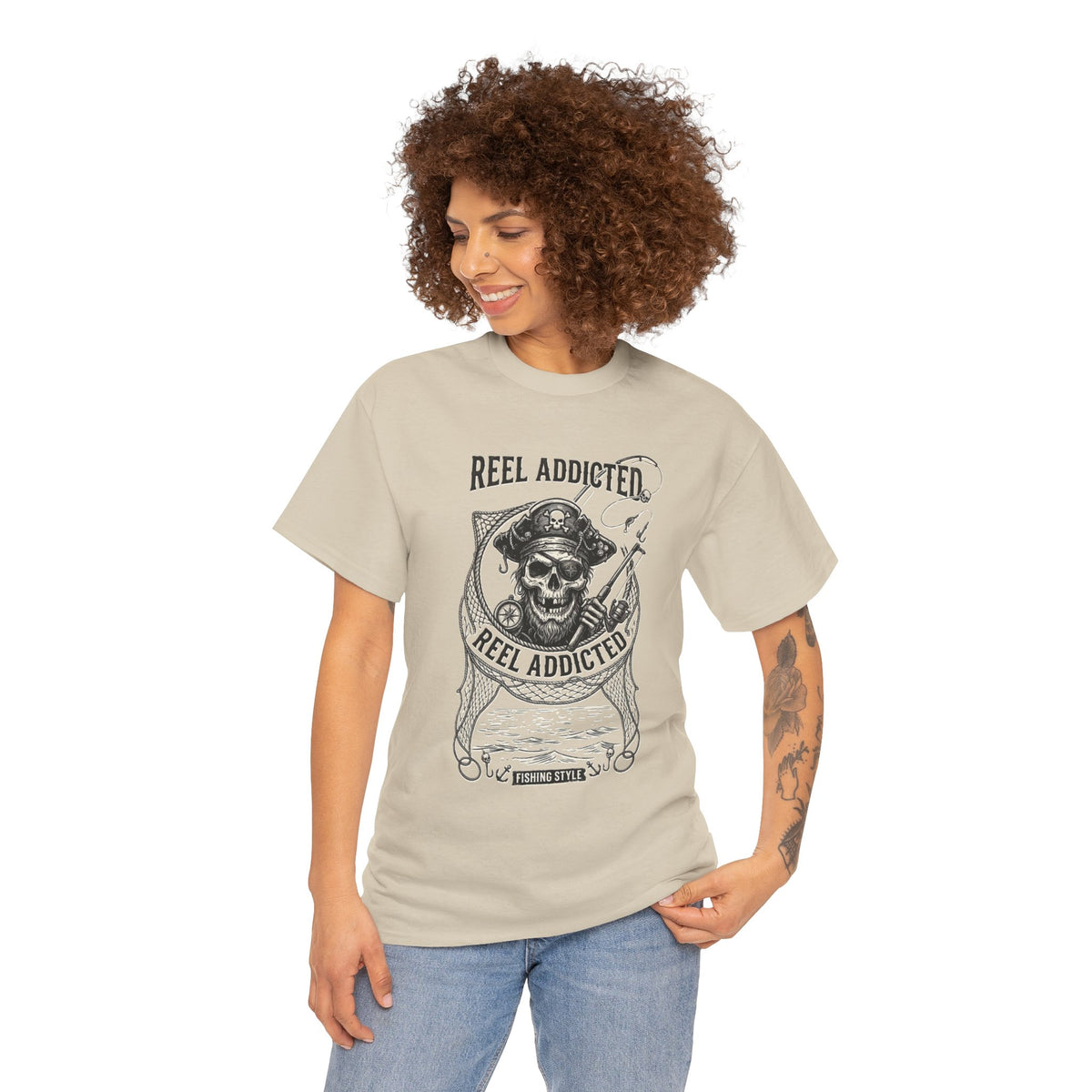 Skull Reel Addicted Fishing Design T-Shirt