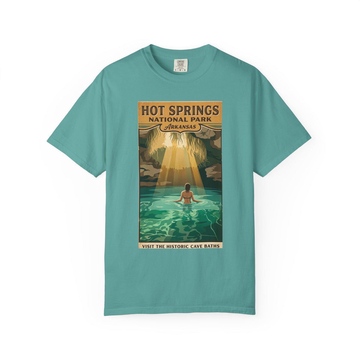Camiseta con la escena de las termas del Parque Nacional de Hot Springs | Póster retro de viaje