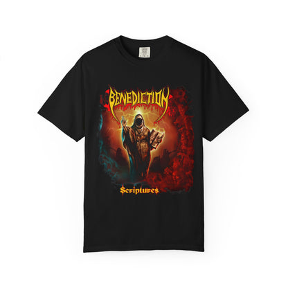 Illustration pour pochette d'album du groupe Benediction Scriptures | T-shirt au design death metal
