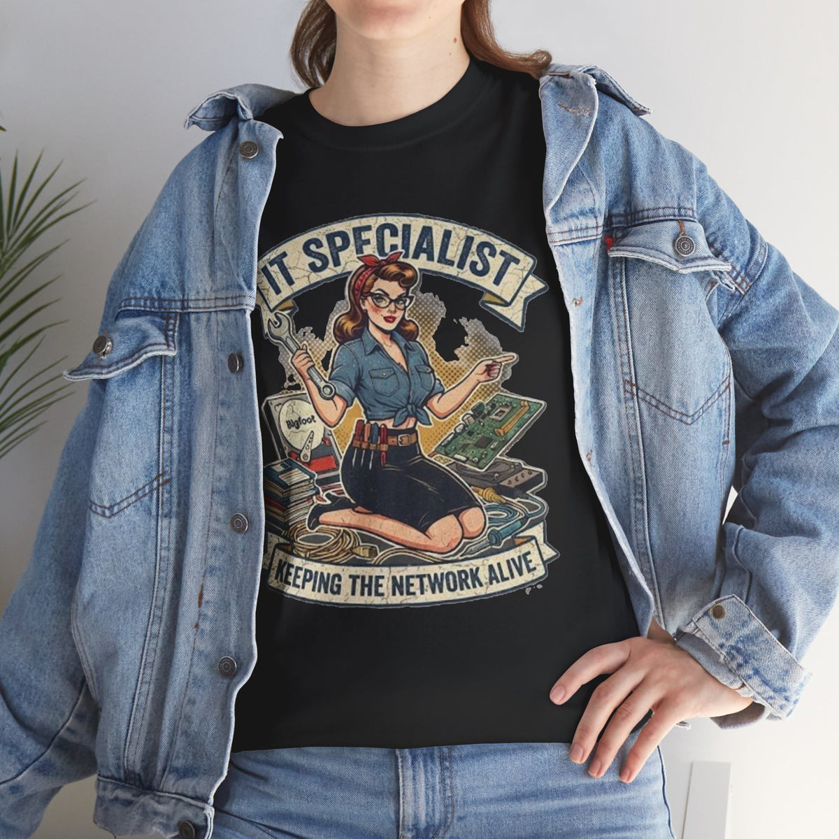 IT Specialist pinup graphic tee | T-Shirt, Keeping the Network Alive design