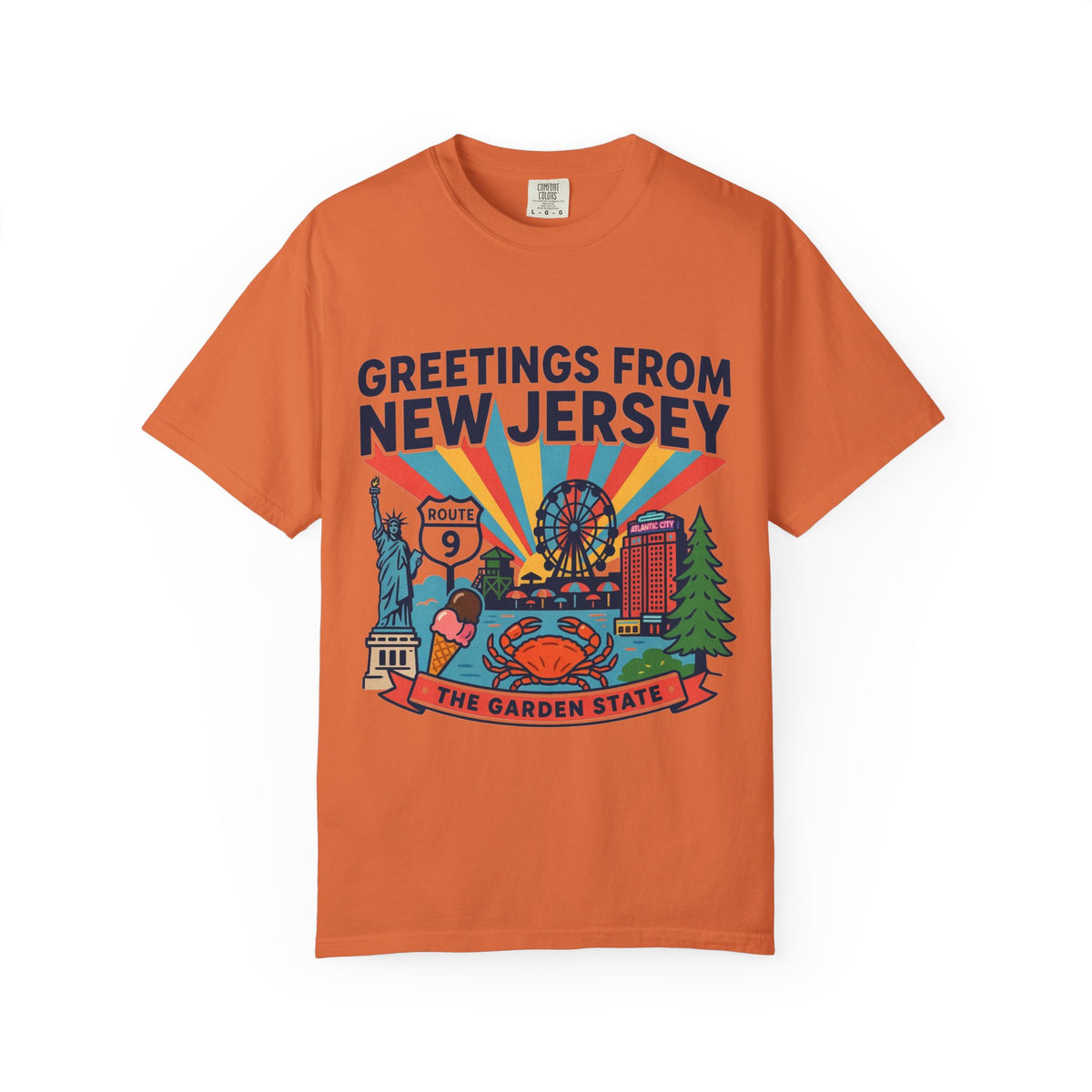 Camiseta «Saludos desde Nueva Jersey» | Diseño de postal del Estado Jardín de Nueva Jersey