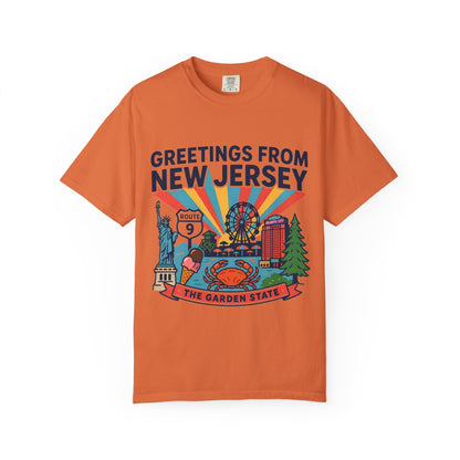Camiseta «Saludos desde Nueva Jersey» | Diseño de postal del Estado Jardín de Nueva Jersey