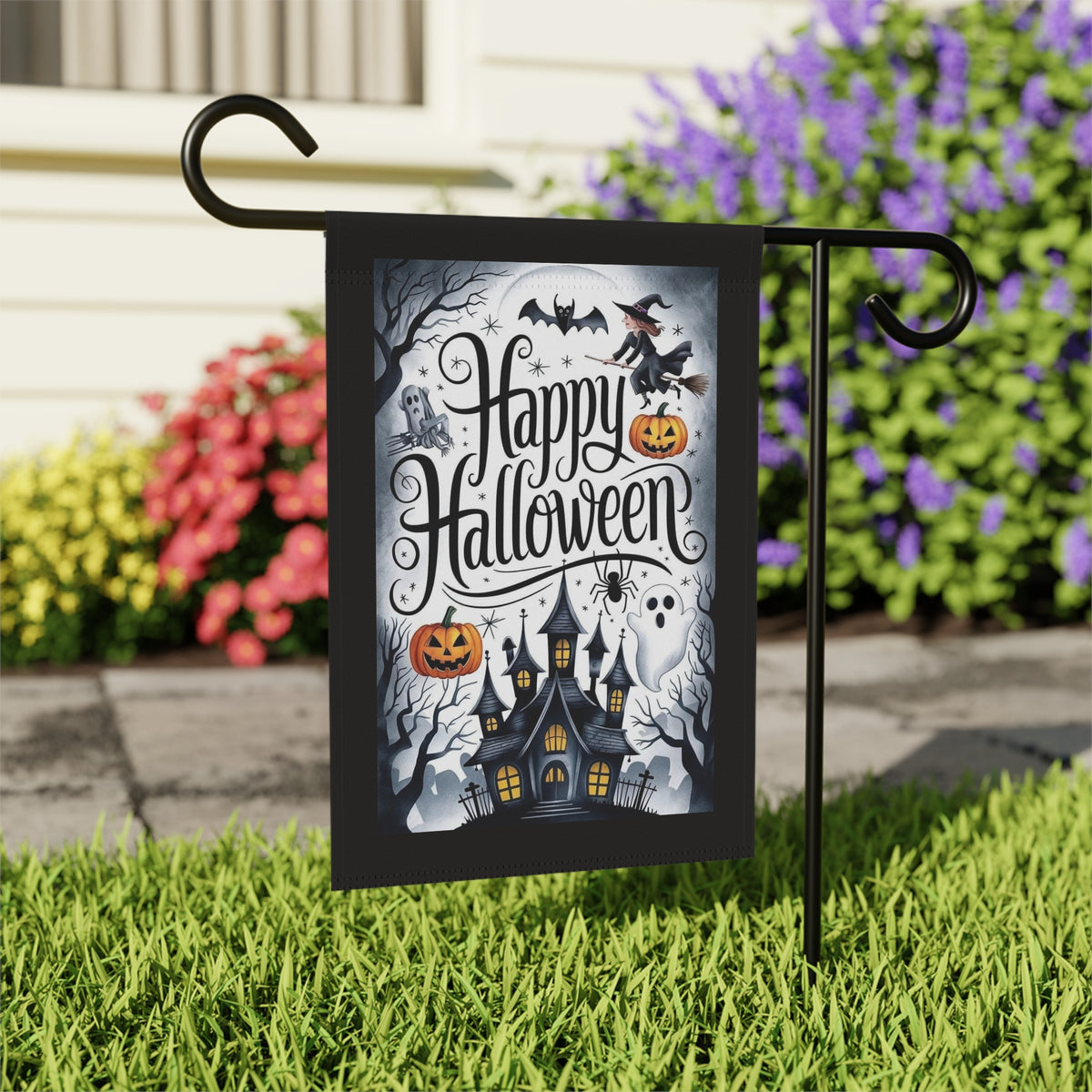 Happy Halloween Garden Flag | House Banner, Haunted House Pumpkin Ghosts