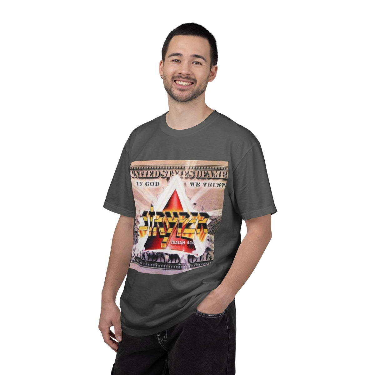 Stryper In God We Trust Album Artwork Graphic T-shirt | Retro Hard Rock Band Collage Tee