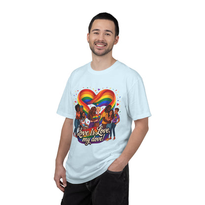 T-shirt LGBTQ cœur arc-en-ciel Love Is Love | T-shirt avec illustration de fierté LGBTQ pour couples diversifiés