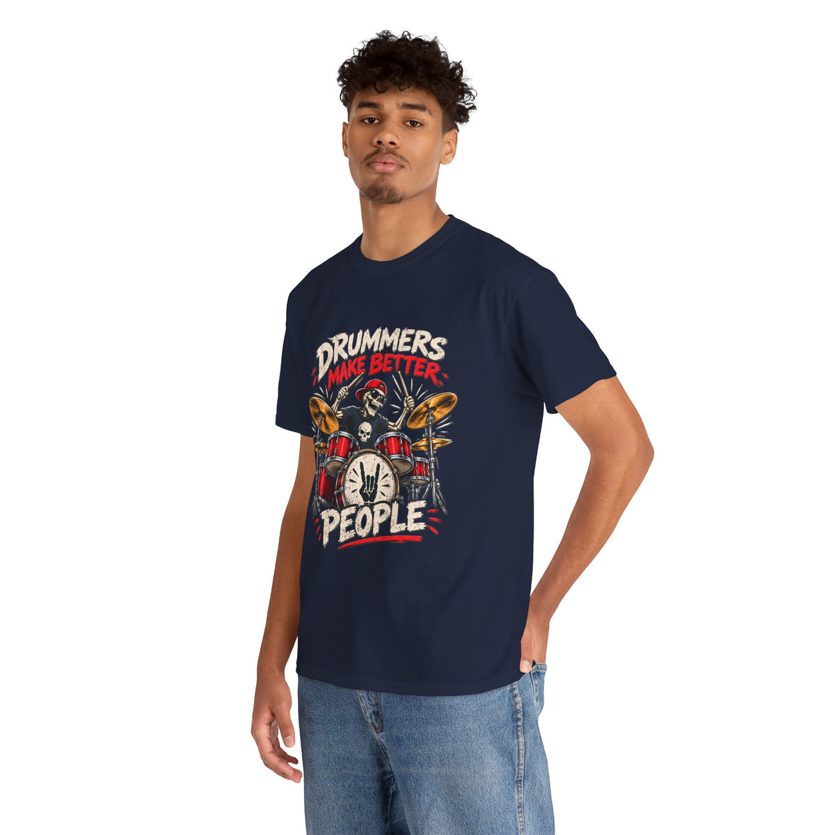 Drummers Make Better People T-Shirt | Skull Drummer Drum Set Tee