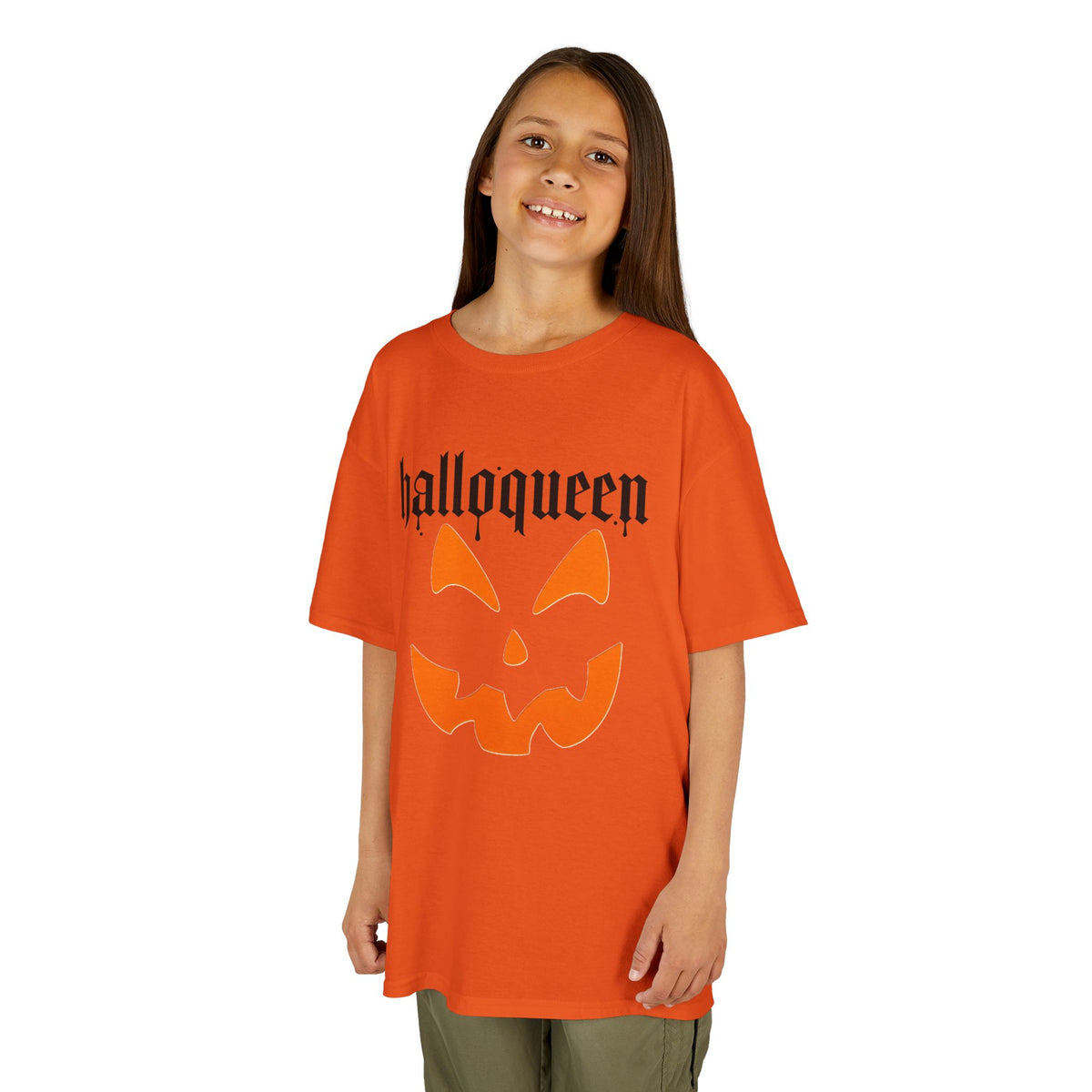 Camiseta infantil Halloqueen con cara de calabaza | Camiseta de Halloween de Jack-o'-lantern