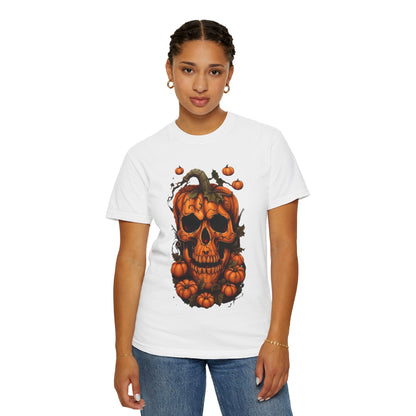 T-shirt tête de citrouille | Tee-shirt tête de mort citrouille, design citrouille d'Halloween