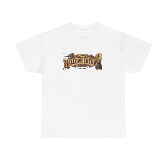 Halloweentown Illustration Double Sided T-Shirt | Spooky Village Nightscape