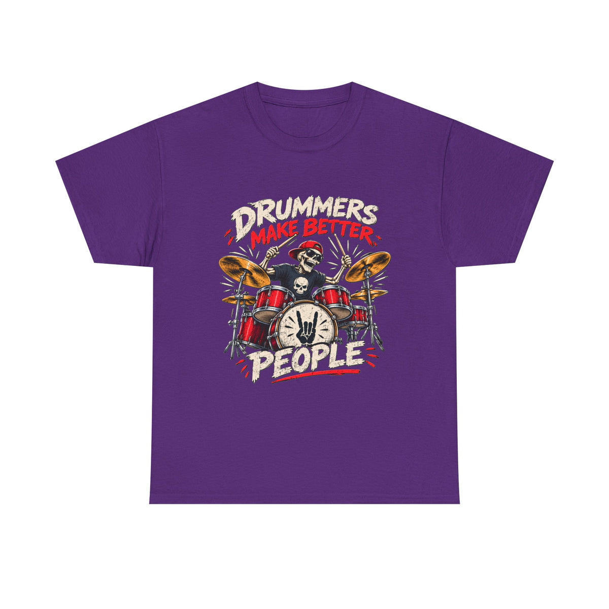 Drummers Make Better People T-Shirt | Skull Drummer Drum Set Tee