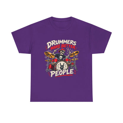Drummers Make Better People T-Shirt | Skull Drummer Drum Set Tee