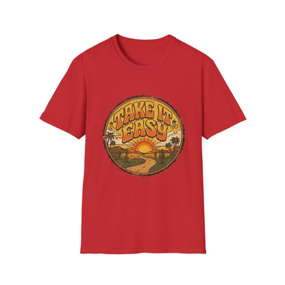T-shirt Take It Easy sunset road | graphique rétro coucher de soleil et palmiers