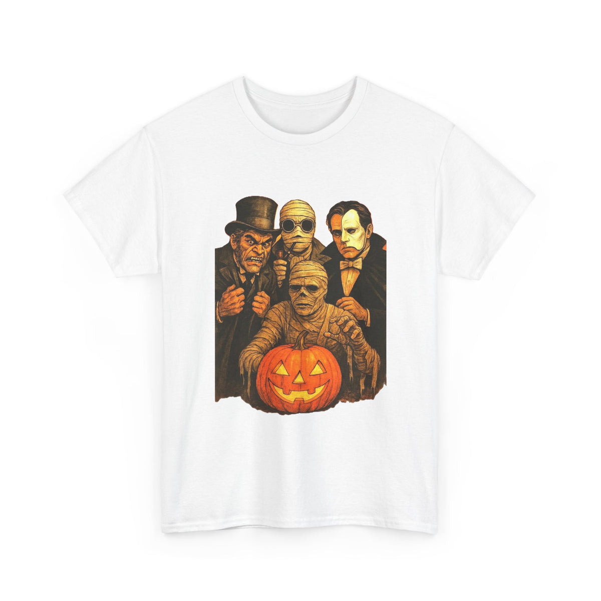 T-shirt Monstres classiques de l'horreur avec lanterne Jack-O'-Lantern | T-shirt équipe des monstres d'Halloween