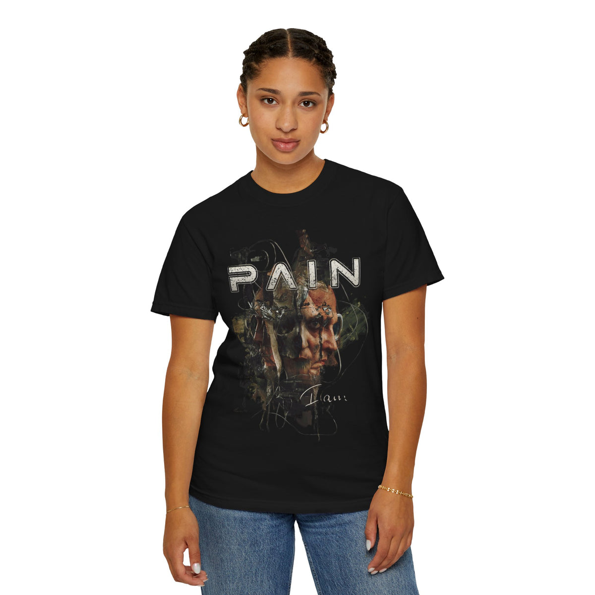 Pain I Am Album Artwork Industrial Metal T-shirt | Face Portrait Dark Grunge Illustration, Vintage Rock Tee