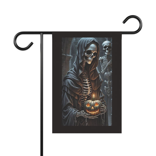 Grim Reaper Skeleton with Jack O'Lantern Garden Banner | Halloween Yard Decor