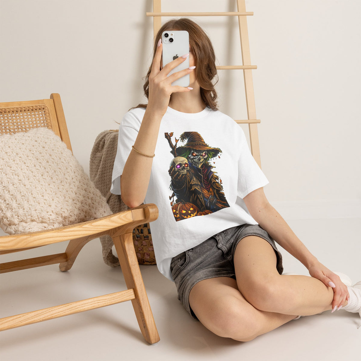Scarecrow Skull Pumpkin illustration T-Shirt | Halloween Horror Tee