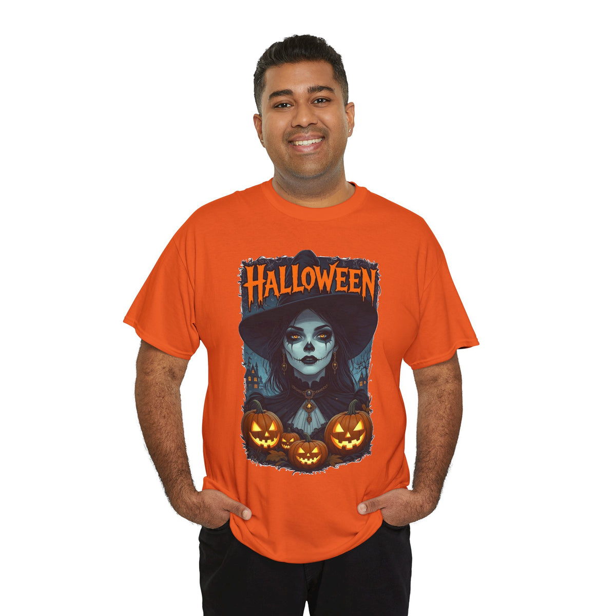 Camiseta de bruja con calabazas de Halloween | Camiseta de arte de calavera de Halloween