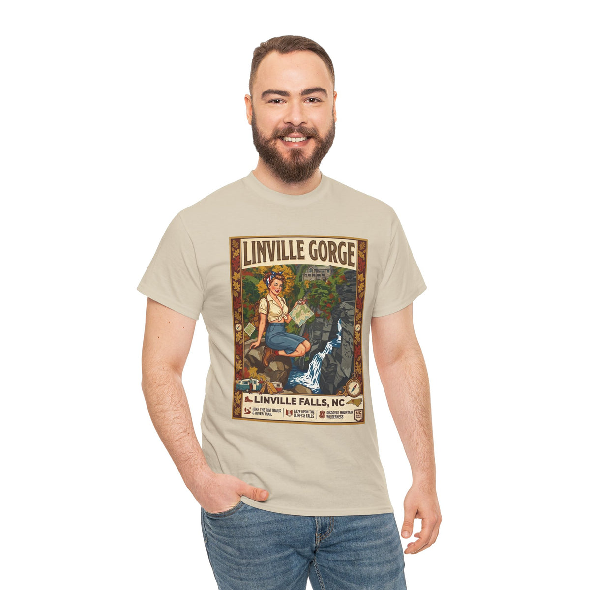 T-shirt avec illustration des chutes de Linville | T-shirt nature avec cascade des gorges de Linville