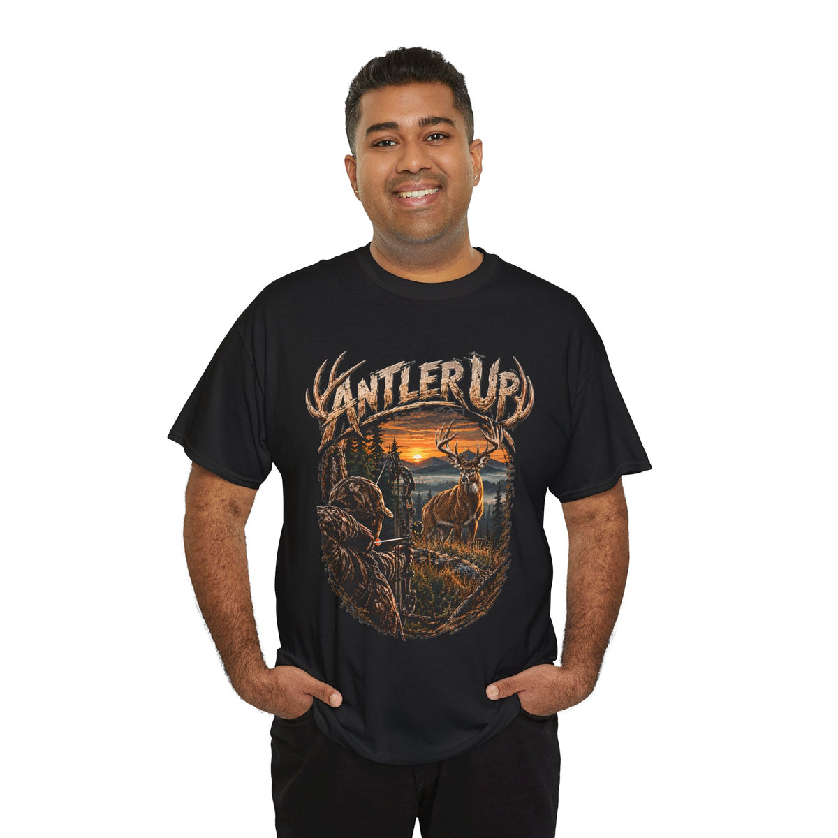 T-shirt Antler Up Deer Sunset | Scène de chasse, cerf en forêt