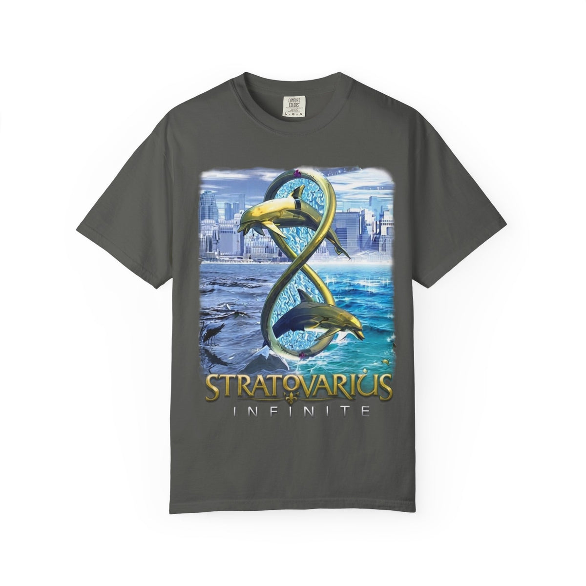 T-shirt Stratovarius Infinite avec logo dauphin | Illustration d'album de groupe de metal