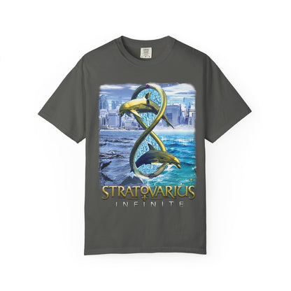T-shirt Stratovarius Infinite avec logo dauphin | Illustration d'album de groupe de metal