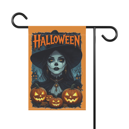 Spooky Witch with Jack-o'-Lanterns Garden Banner | Halloween Yard Flag