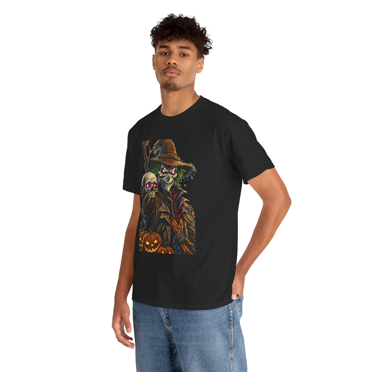 Scarecrow Skull Pumpkin illustration T-Shirt | Halloween Horror Tee