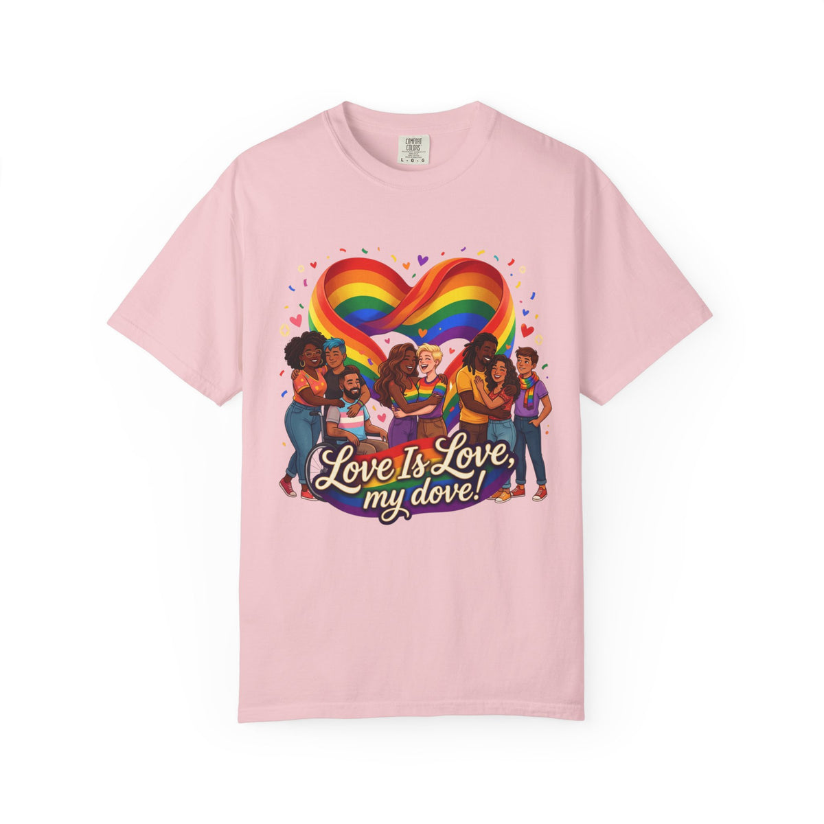 T-shirt LGBTQ cœur arc-en-ciel Love Is Love | T-shirt avec illustration de fierté LGBTQ pour couples diversifiés