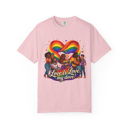 T-shirt LGBTQ cœur arc-en-ciel Love Is Love | T-shirt avec illustration de fierté LGBTQ pour couples diversifiés