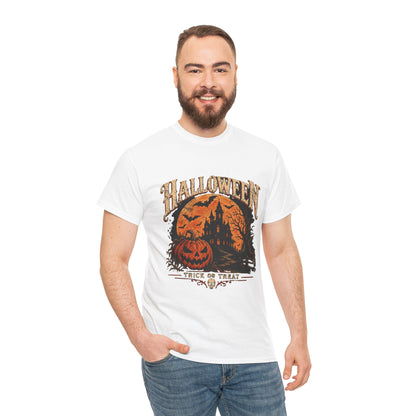 T-shirt vintage avec scène de citrouille d'Halloween | Graphisme rétro « Trick or Treat »