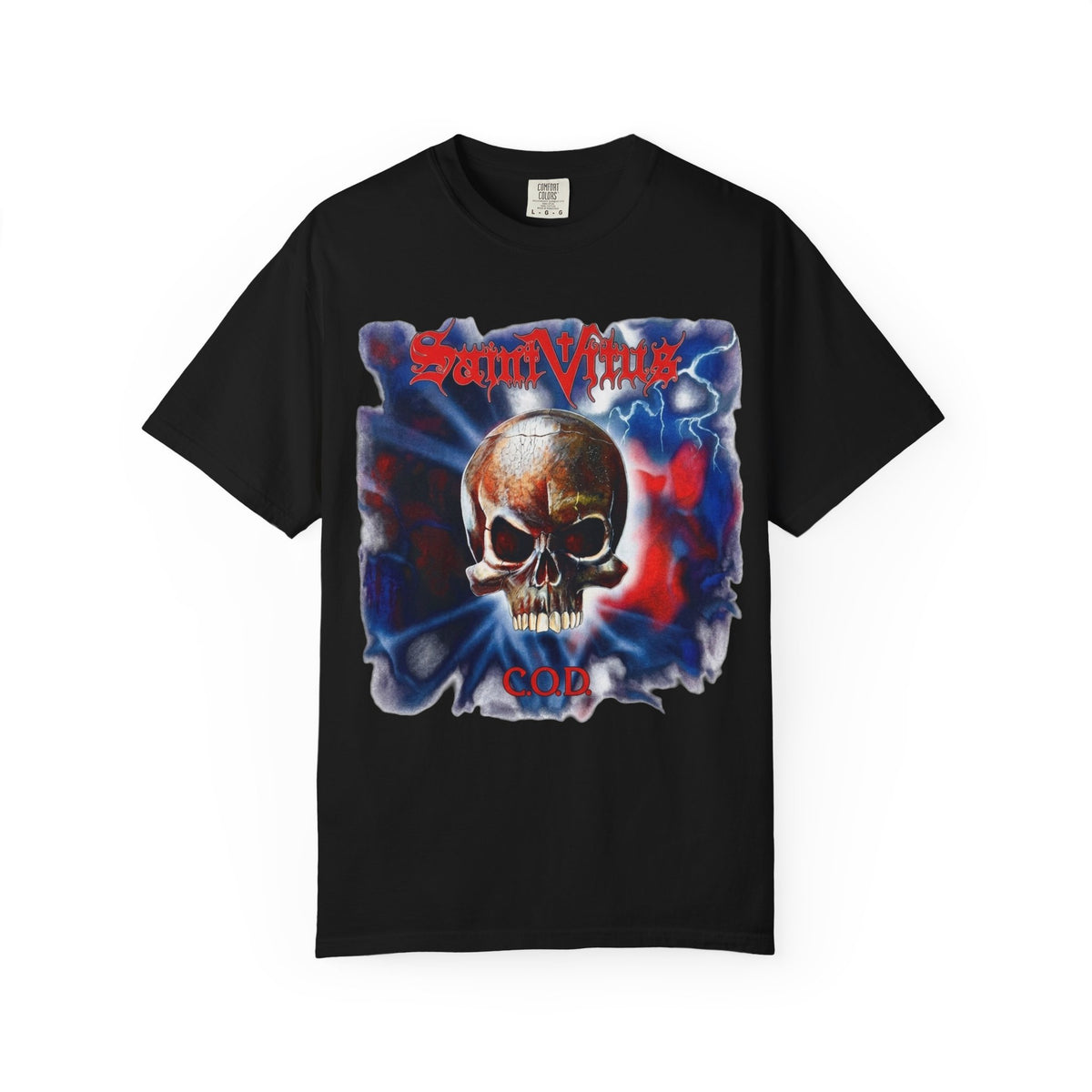 Saint Vitus Skull Graphic T-Shirt - Red Blue Gothic Artwork / Doom Metal Band Tee